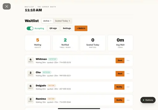 Waitlist station